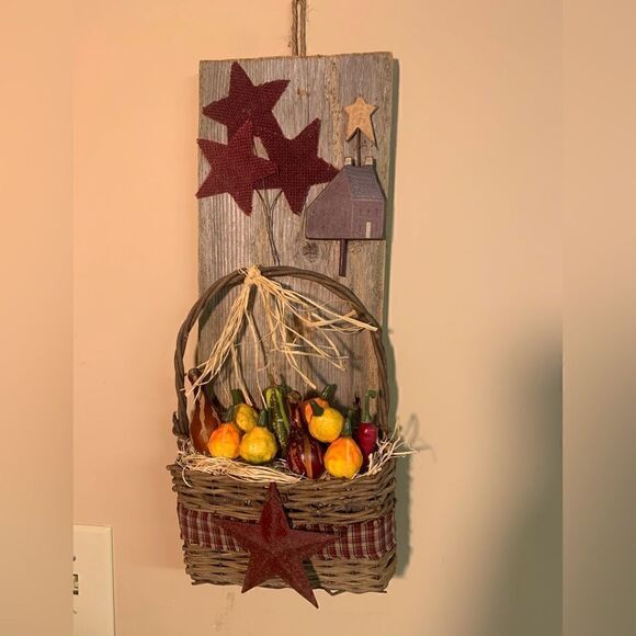 Rustic basket of fall veggies on board. Inv 204 - Picture 1 of 1